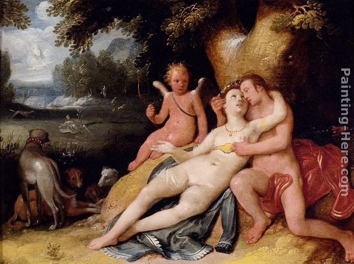 Cornelis Cornelisz Venis And Adonis With Cupid In A Landscape